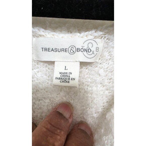 Treasure & Bond Ivory Cozy Boucle Button-Up Cardigan Sweater L Soft Textured Kni - Picture 6 of 7
